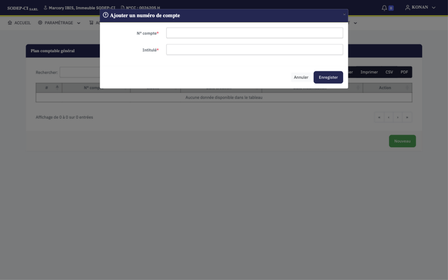 Fenêtre « Ajouter un numéro de compte »